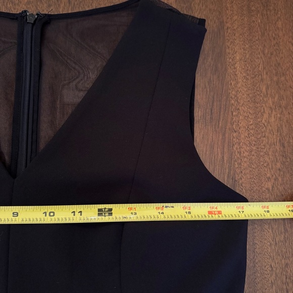 Calvin Klein Black Fit & Flare Pleated V-Neck Cocktail Dress Sheer Mesh Size 10 - Picture 7 of 9